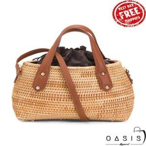 PULICATI Leather Trim Rattan Satchel/ Women's Bag